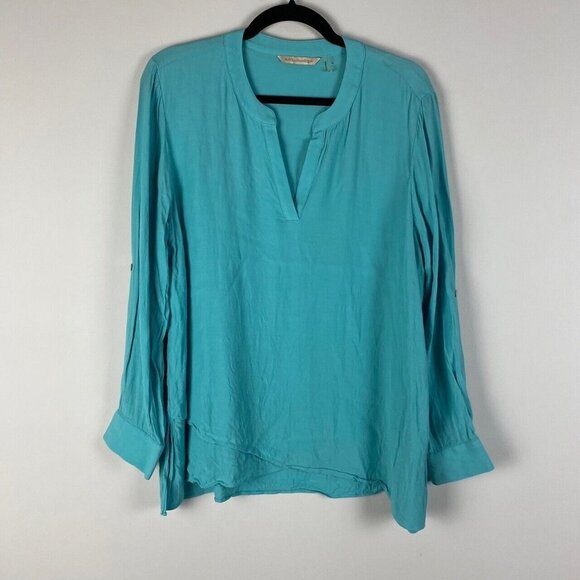 Soft Surroundings Top Popover PL Lagenlook Asymmetrical Hem Tabbed Sleeve - Picture 1 of 9